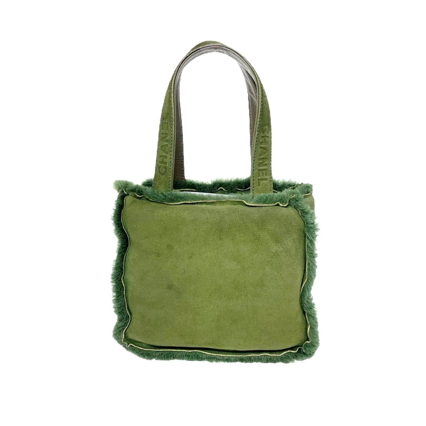 Chanel Green Fur Logo Shoulder Bag