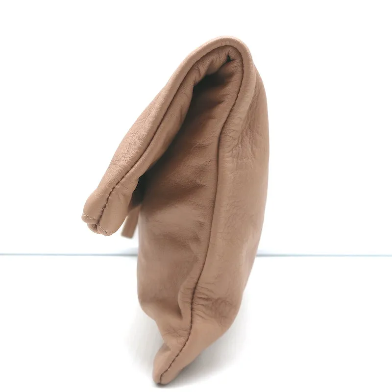 Clare V. Foldover Clutch Bag Beige Leather