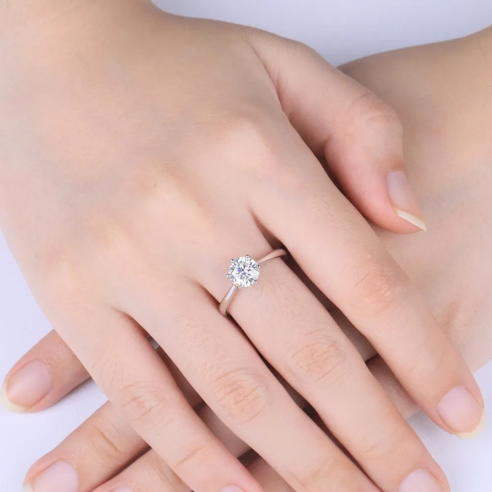 Classic Six Claw with Plain Band, 1.00ct Round Cut