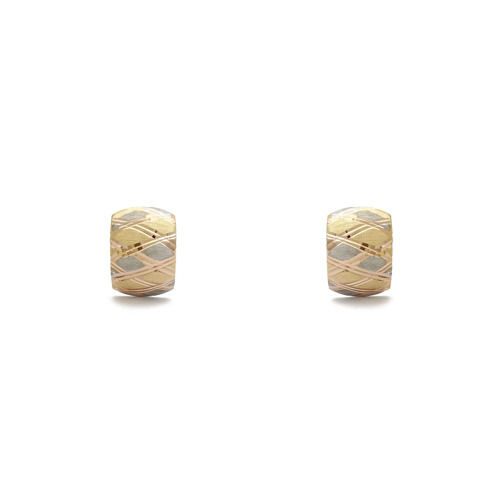 Crossed Pattern Tri-Color Huggie Earrings (14K)