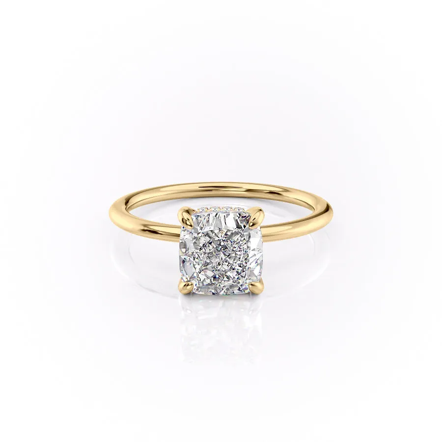Cushion Cut Moissanite Engagement Ring With Hidden Halo