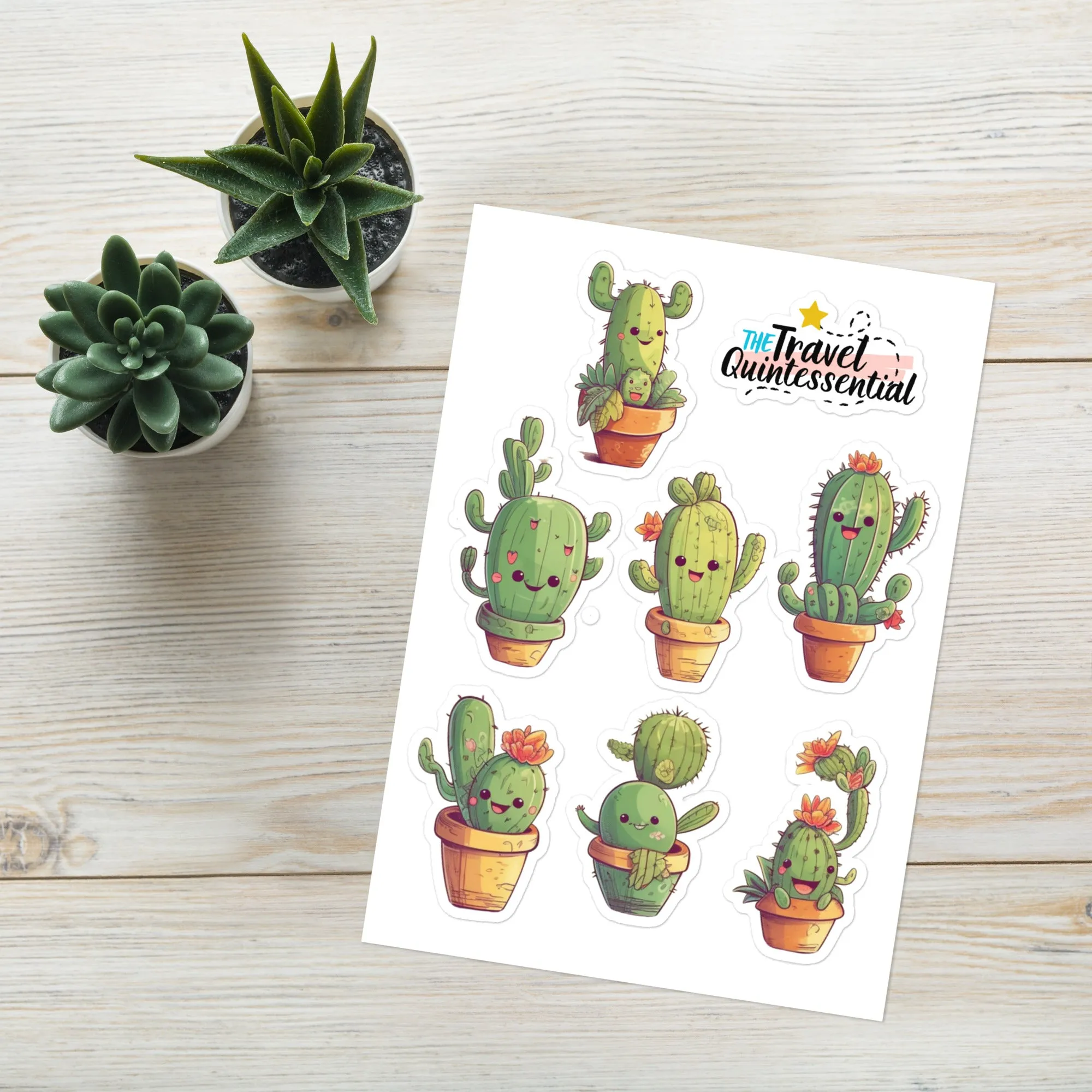 Cute Cactus Cartoon Characters Glossy Stickers C0009
