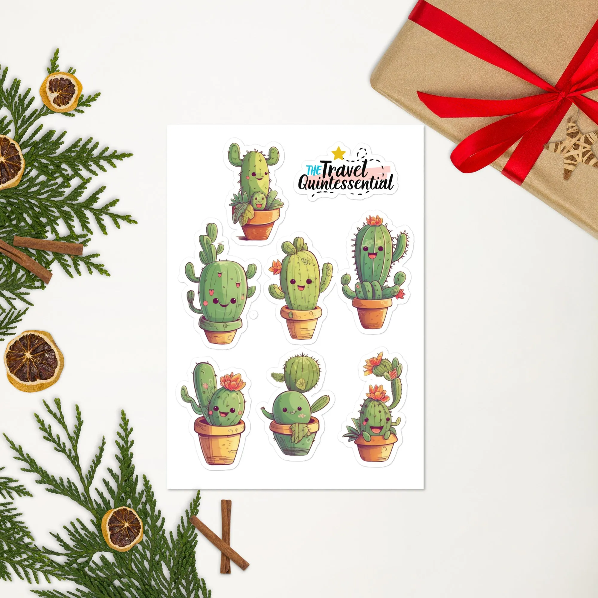 Cute Cactus Cartoon Characters Glossy Stickers C0009