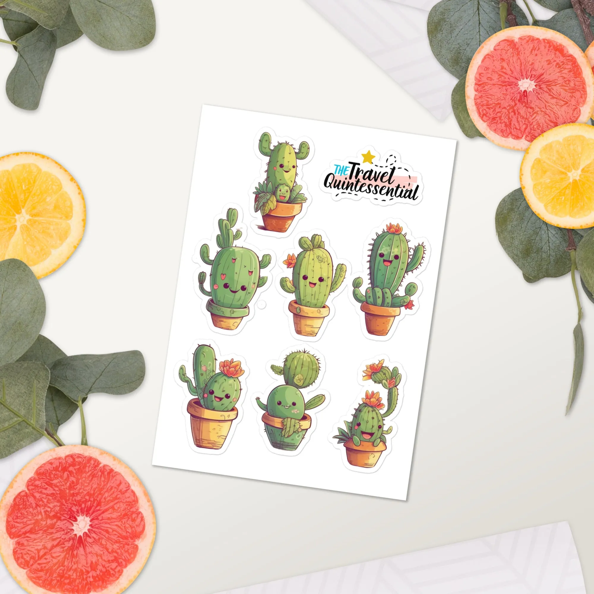 Cute Cactus Cartoon Characters Glossy Stickers C0009