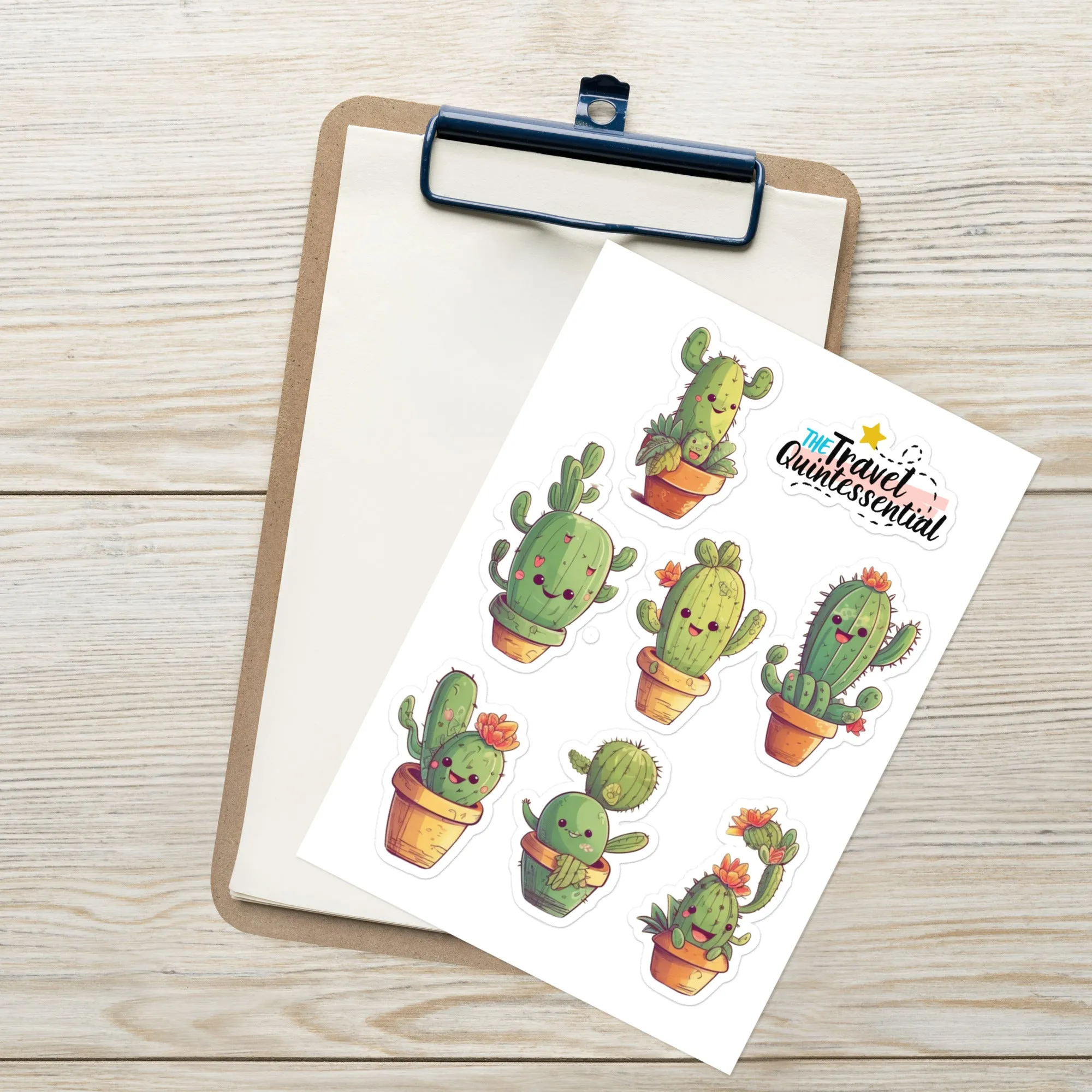 Cute Cactus Cartoon Characters Glossy Stickers C0009