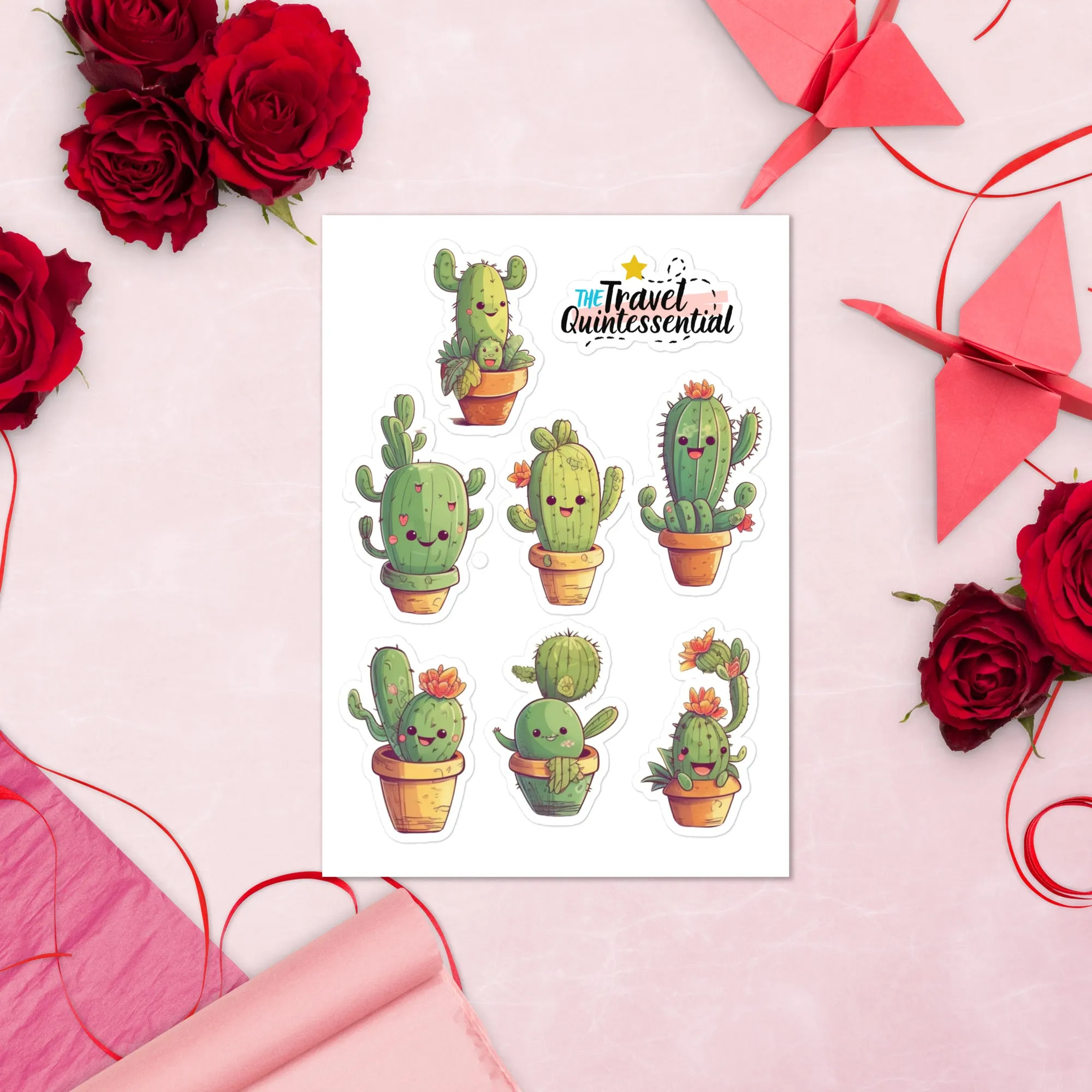 Cute Cactus Cartoon Characters Glossy Stickers C0009