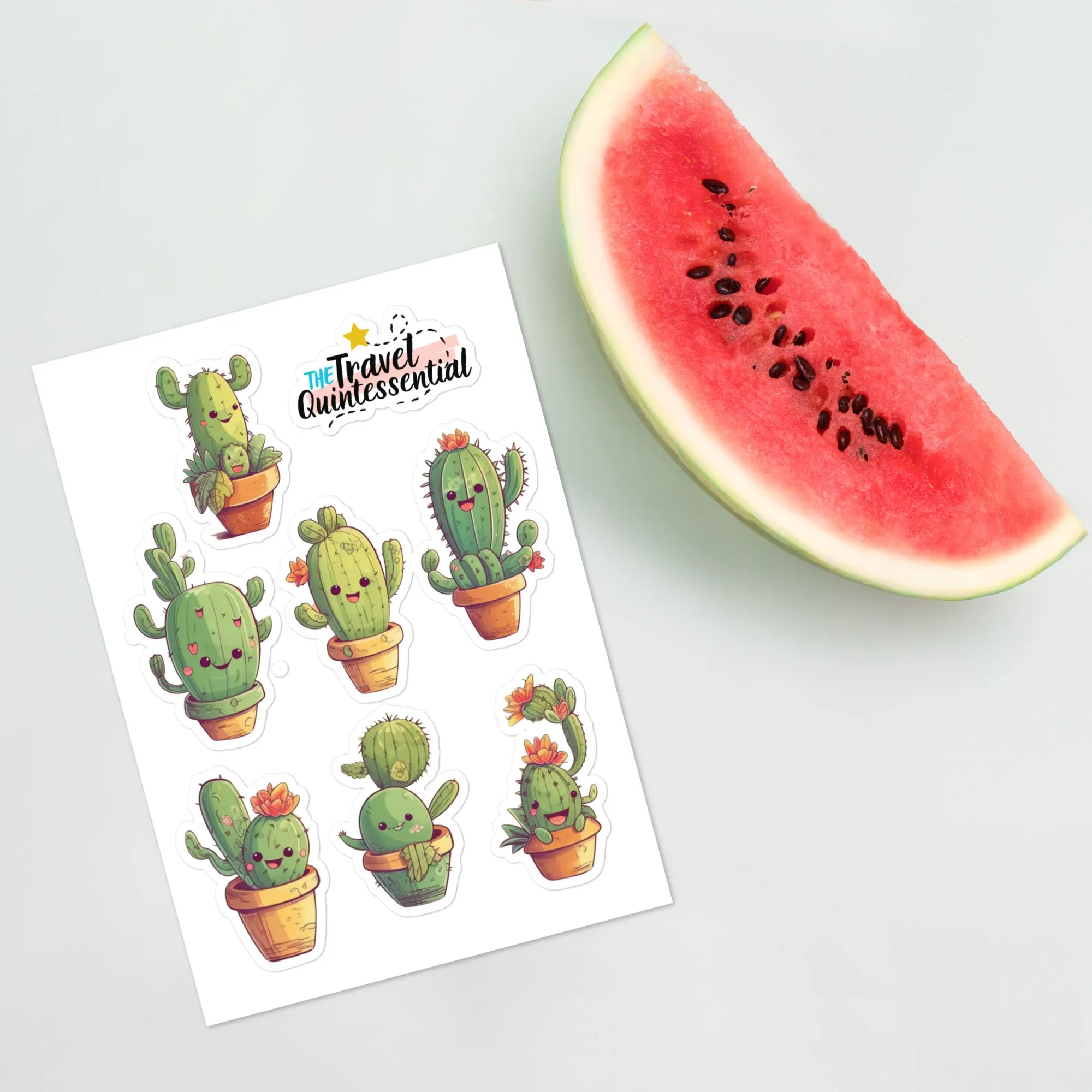 Cute Cactus Cartoon Characters Glossy Stickers C0009