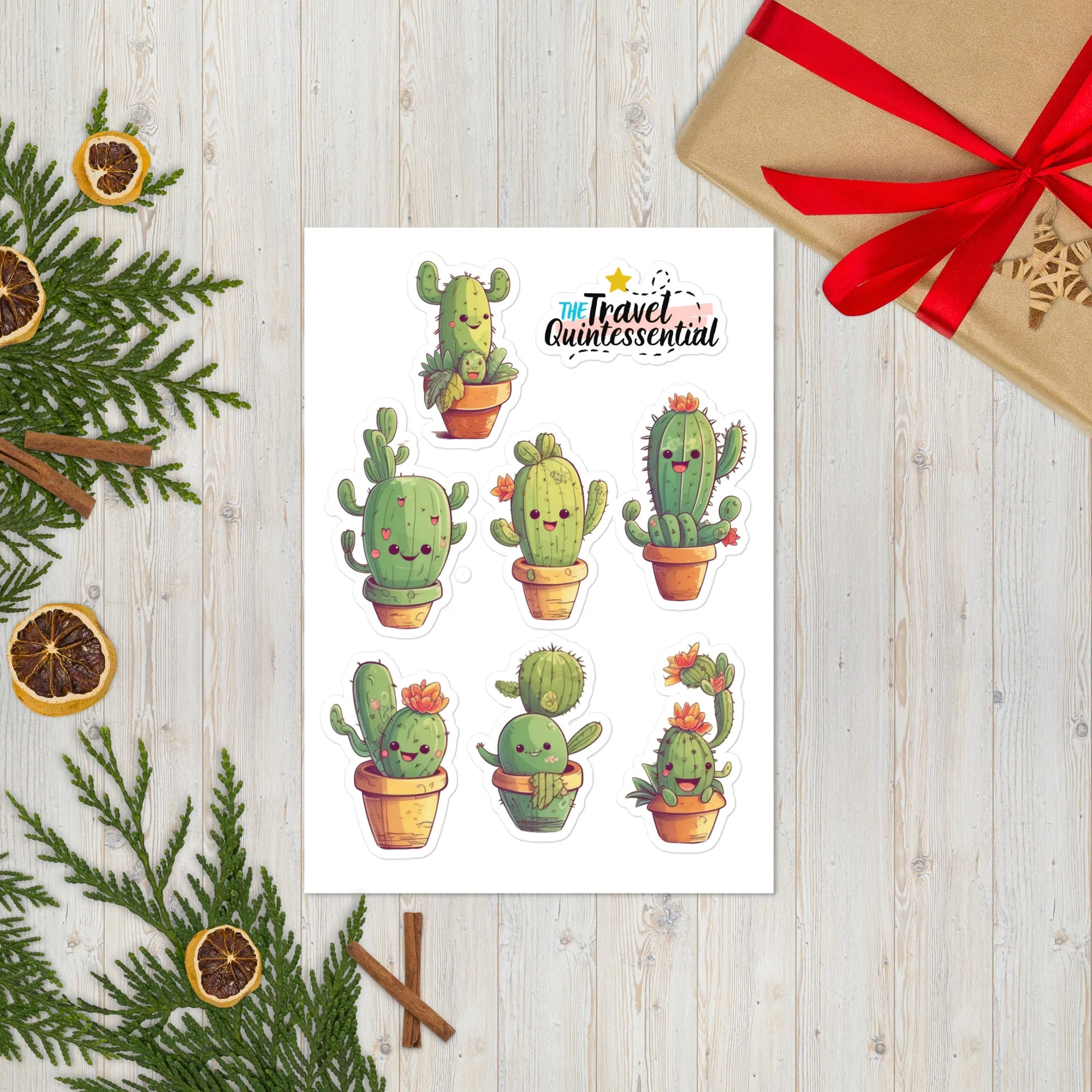 Cute Cactus Cartoon Characters Glossy Stickers C0009