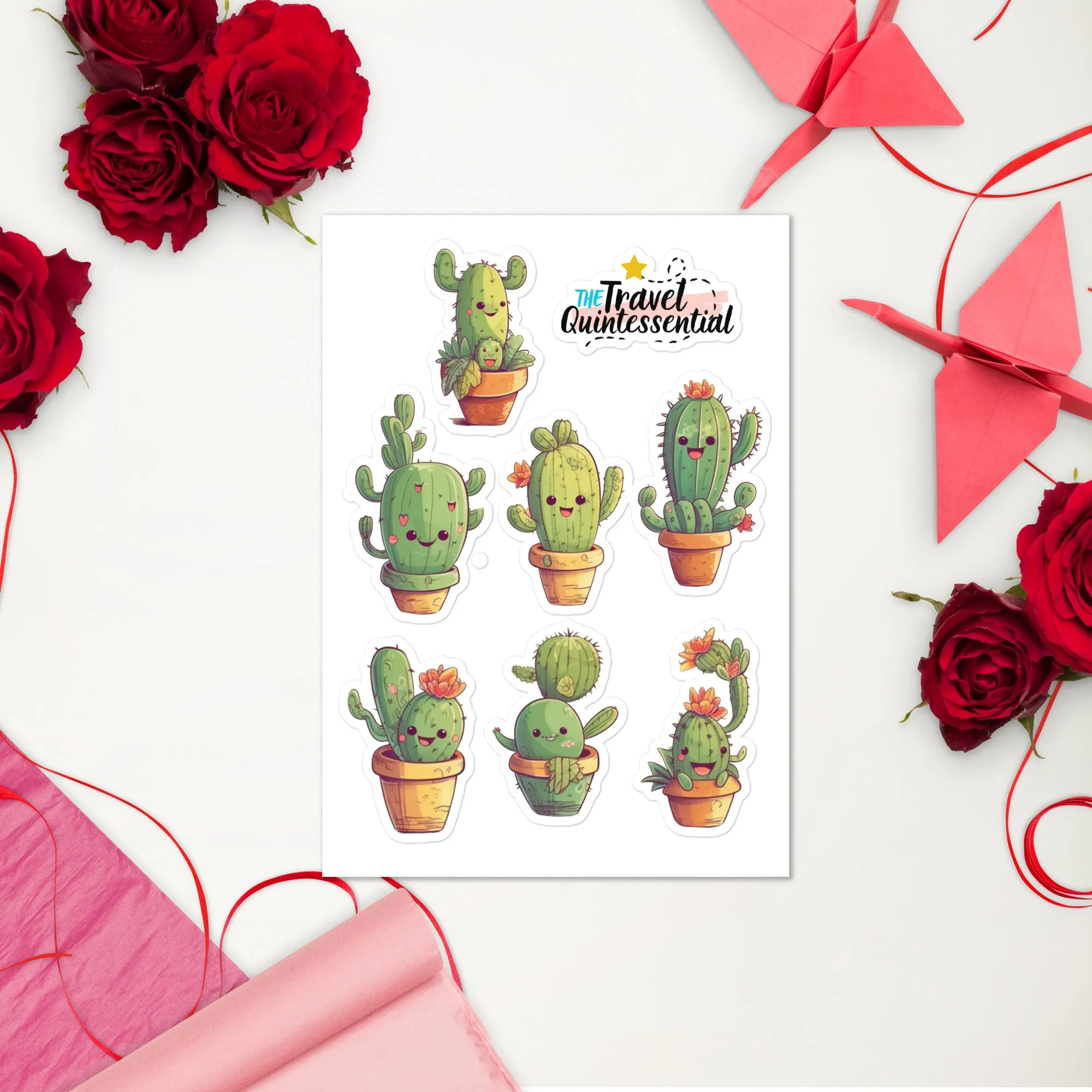Cute Cactus Cartoon Characters Glossy Stickers C0009