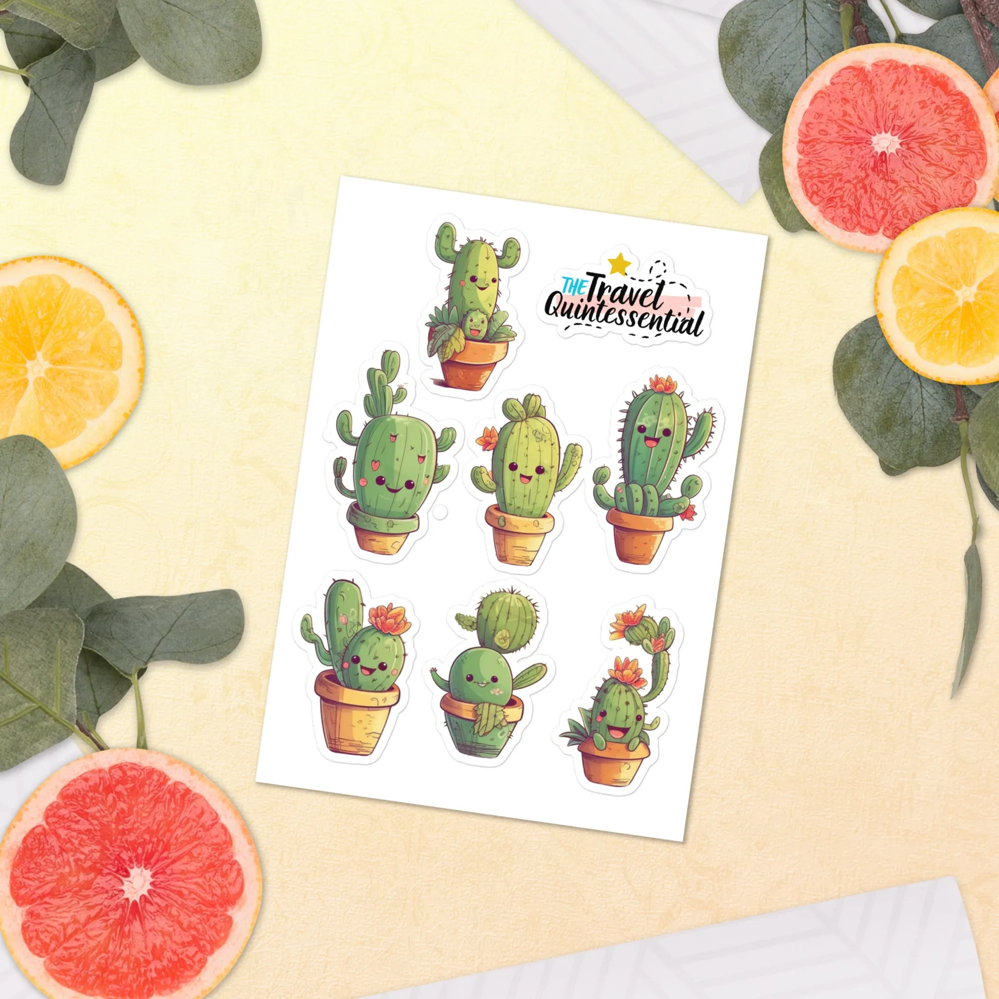 Cute Cactus Cartoon Characters Glossy Stickers C0009