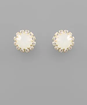 CZ Crystal Stud Earrings White Opal