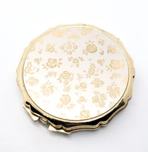 Dancing roses gold toned champagne Made in Japan vintage powder compact mirror