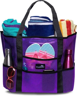 Dejaroo Mesh Beach Tote – Sand-Free, Oversized, 8 Pockets, Washable