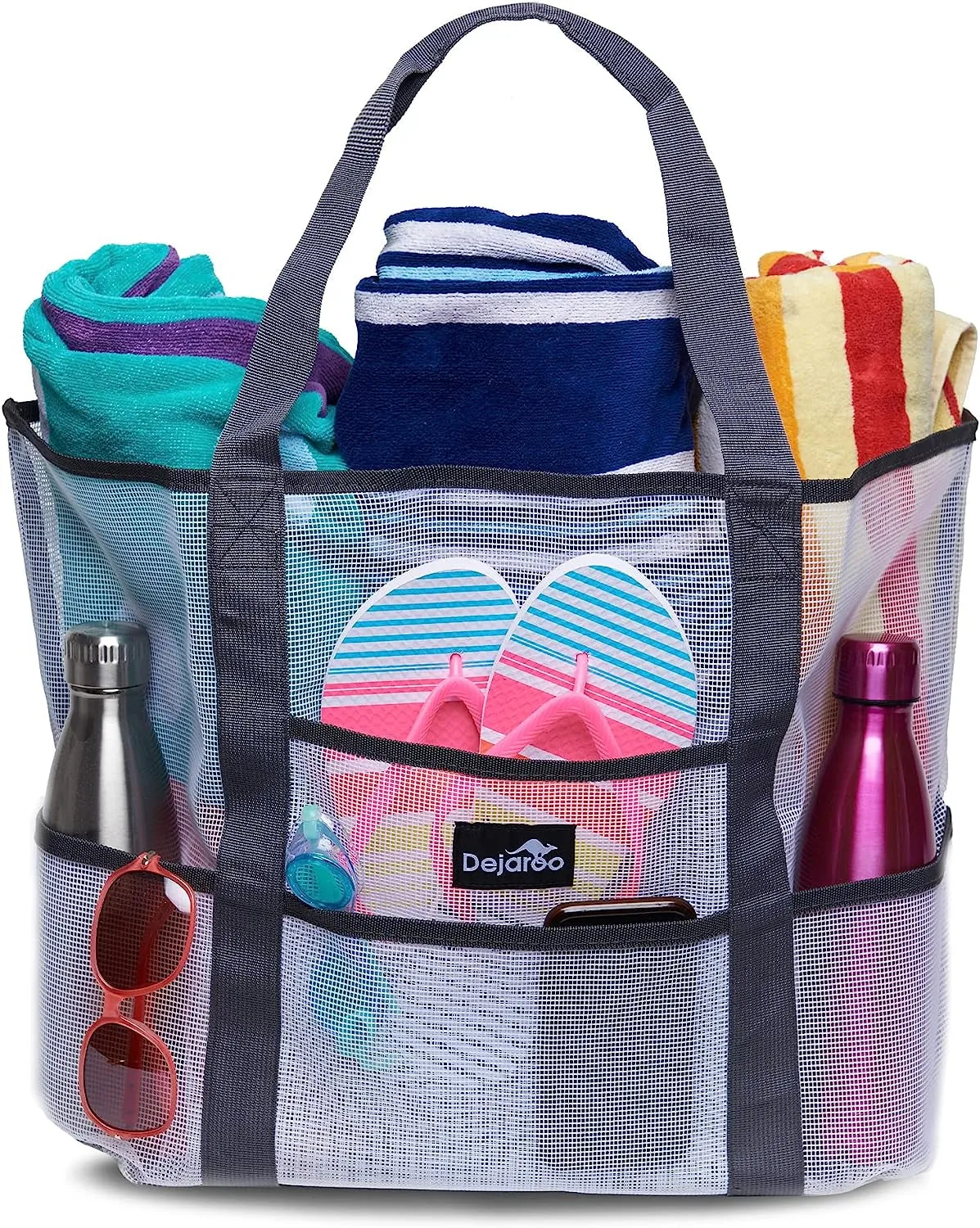 Dejaroo Mesh Beach Tote – Sand-Free, Oversized, 8 Pockets, Washable