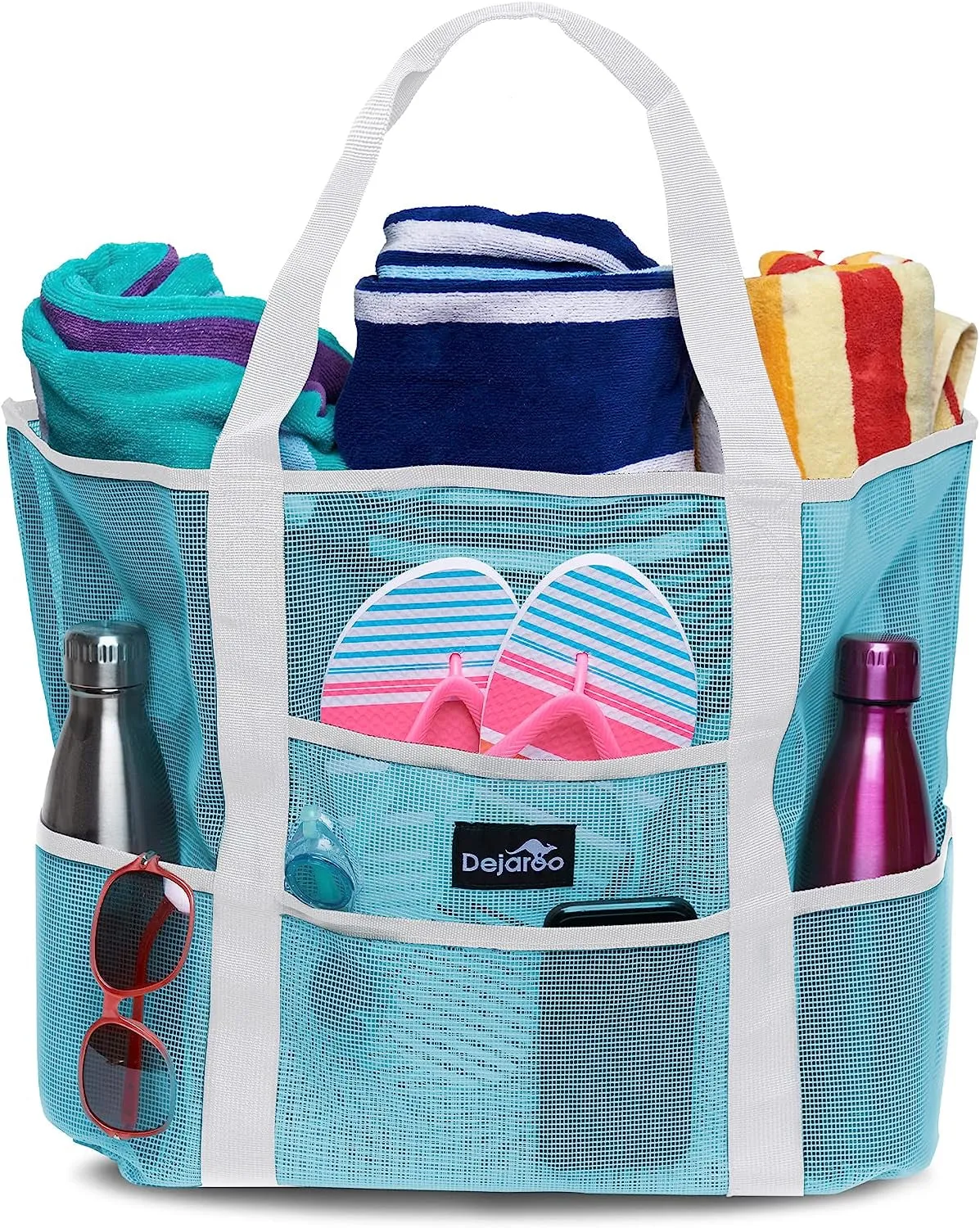 Dejaroo Mesh Beach Tote – Sand-Free, Oversized, 8 Pockets, Washable