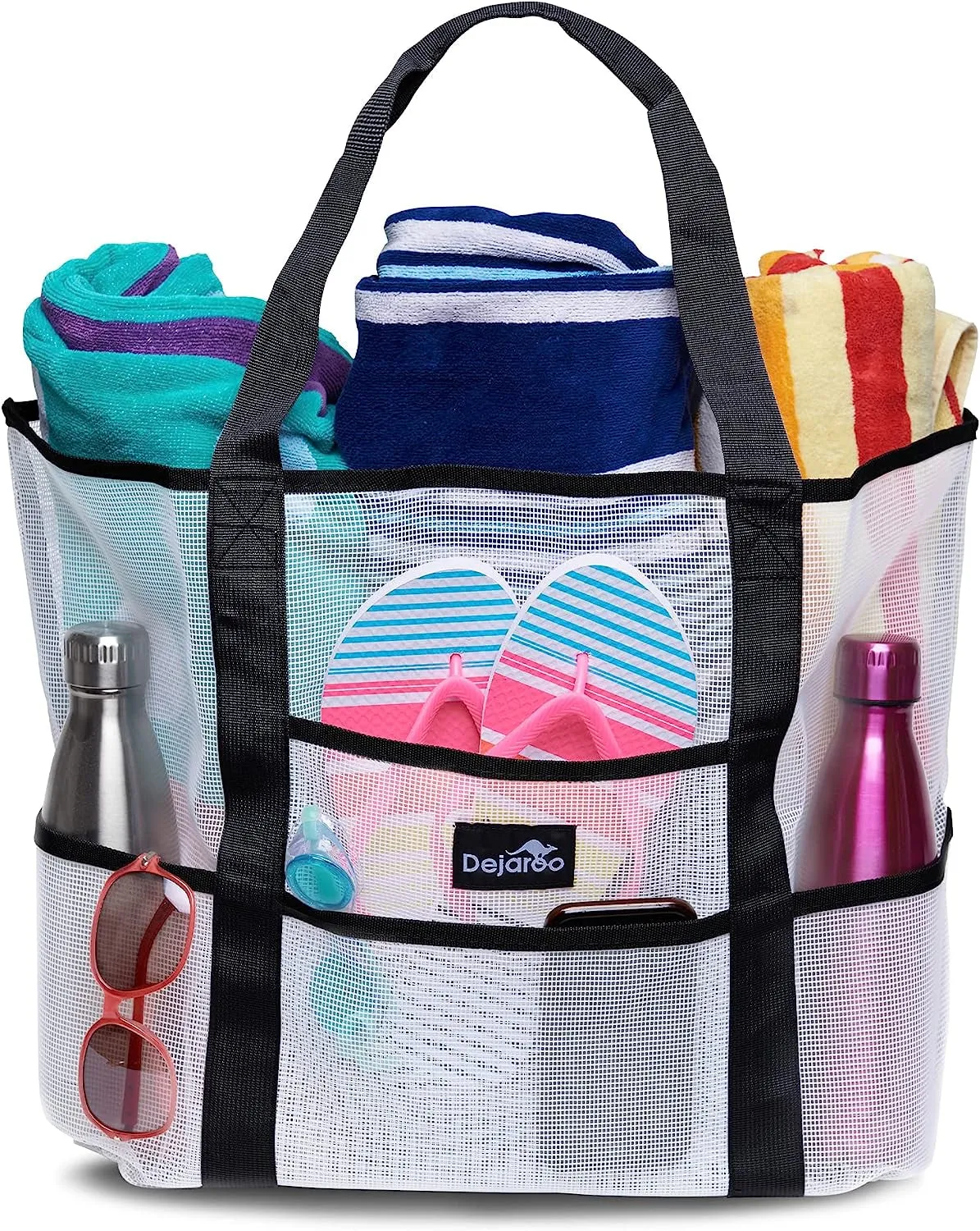 Dejaroo Mesh Beach Tote – Sand-Free, Oversized, 8 Pockets, Washable