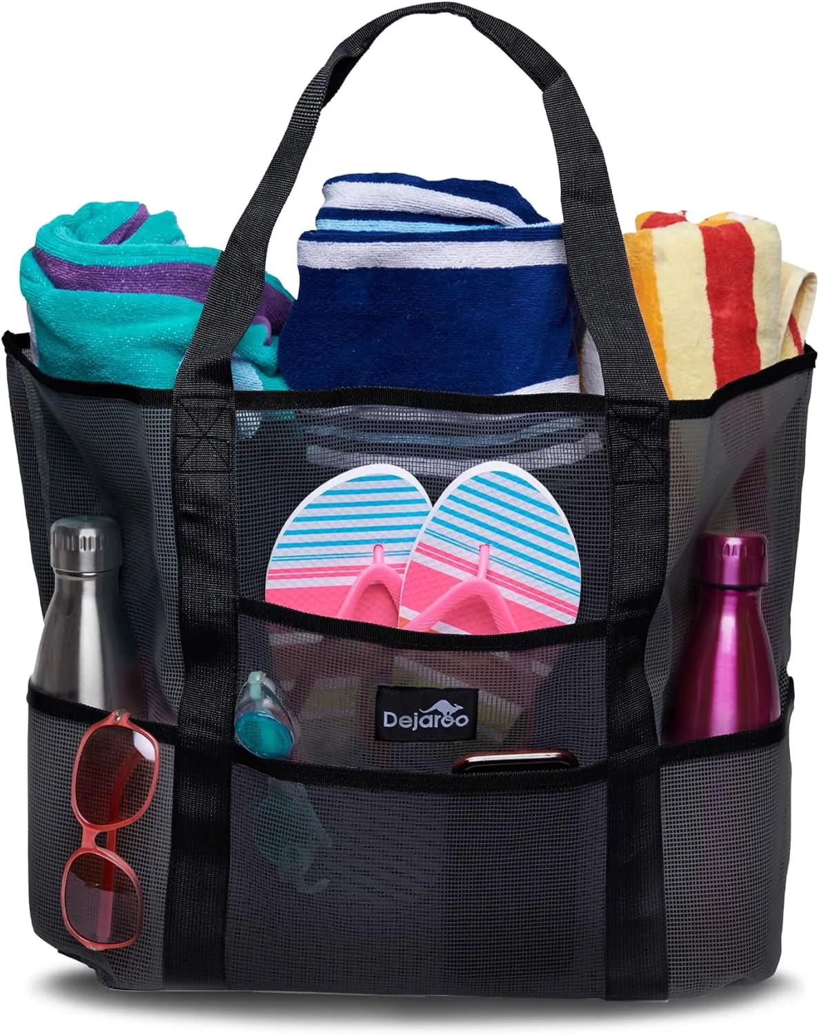 Dejaroo Mesh Beach Tote – Sand-Free, Oversized, 8 Pockets, Washable