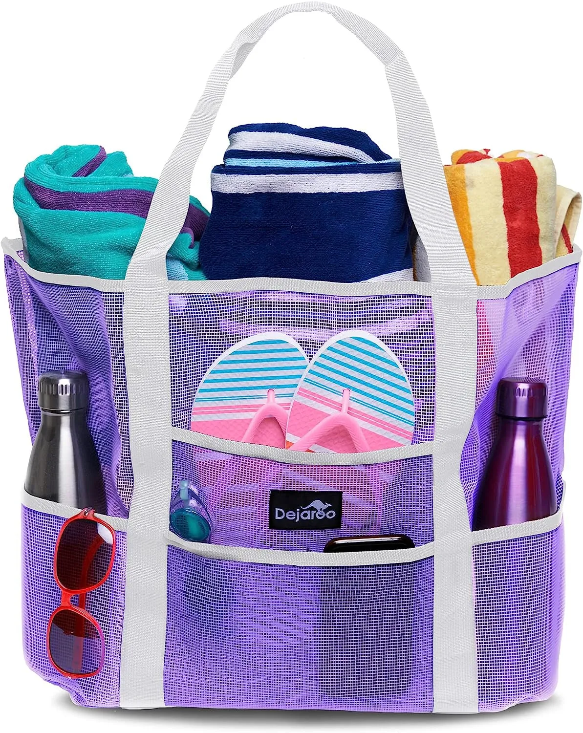 Dejaroo Mesh Beach Tote – Sand-Free, Oversized, 8 Pockets, Washable