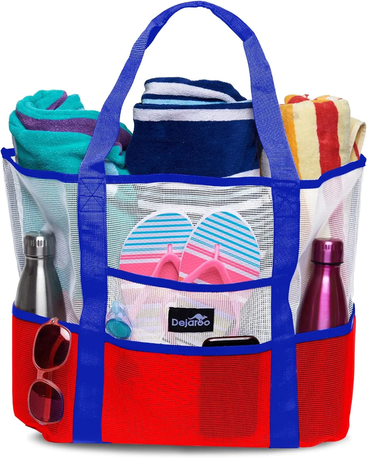 Dejaroo Mesh Beach Tote – Sand-Free, Oversized, 8 Pockets, Washable