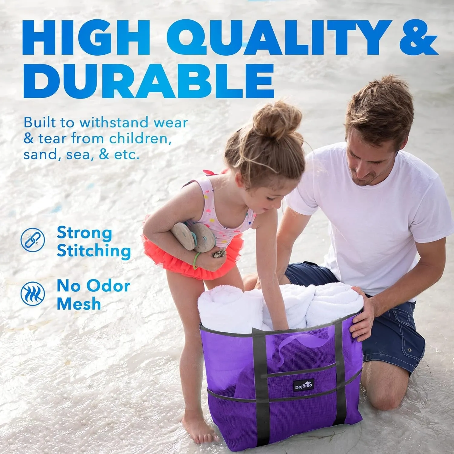 Dejaroo Mesh Beach Tote – Sand-Free, Oversized, 8 Pockets, Washable
