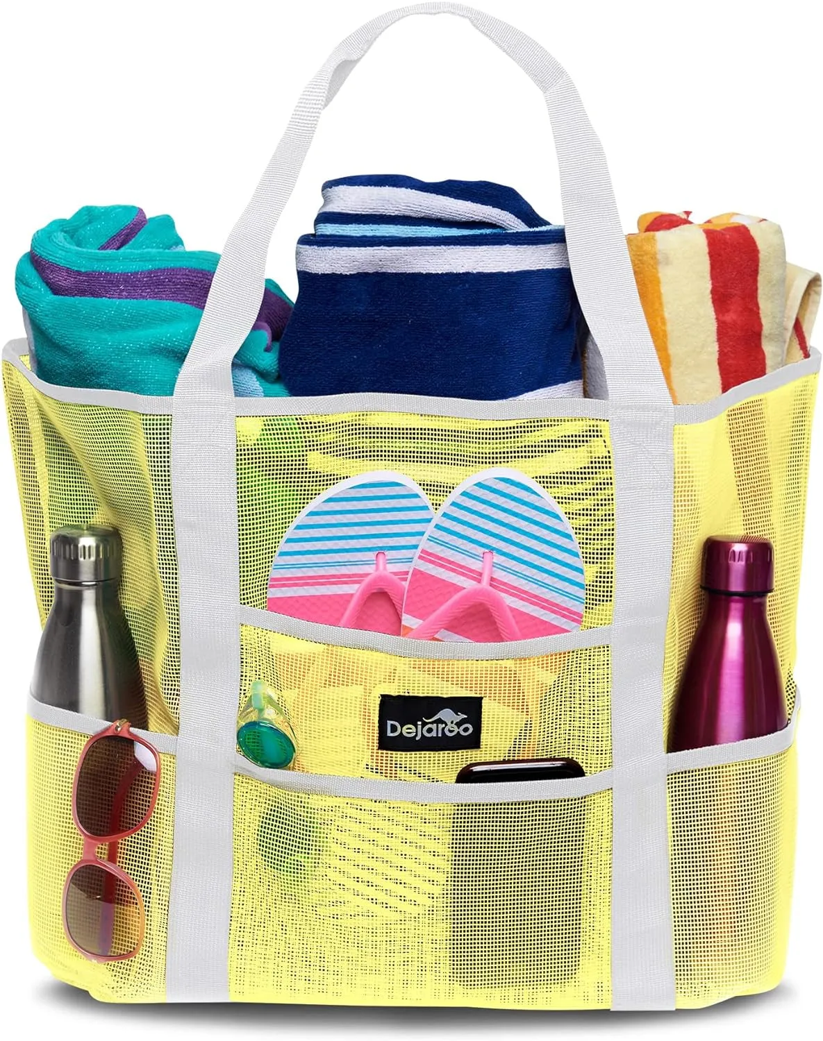 Dejaroo Mesh Beach Tote – Sand-Free, Oversized, 8 Pockets, Washable