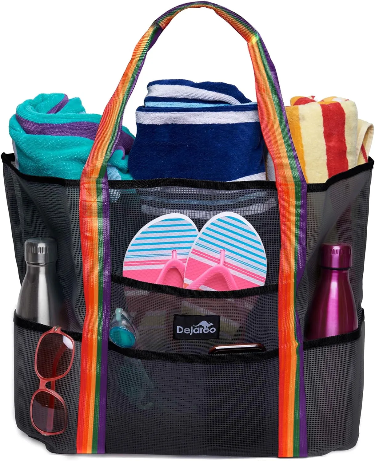 Dejaroo Mesh Beach Tote – Sand-Free, Oversized, 8 Pockets, Washable