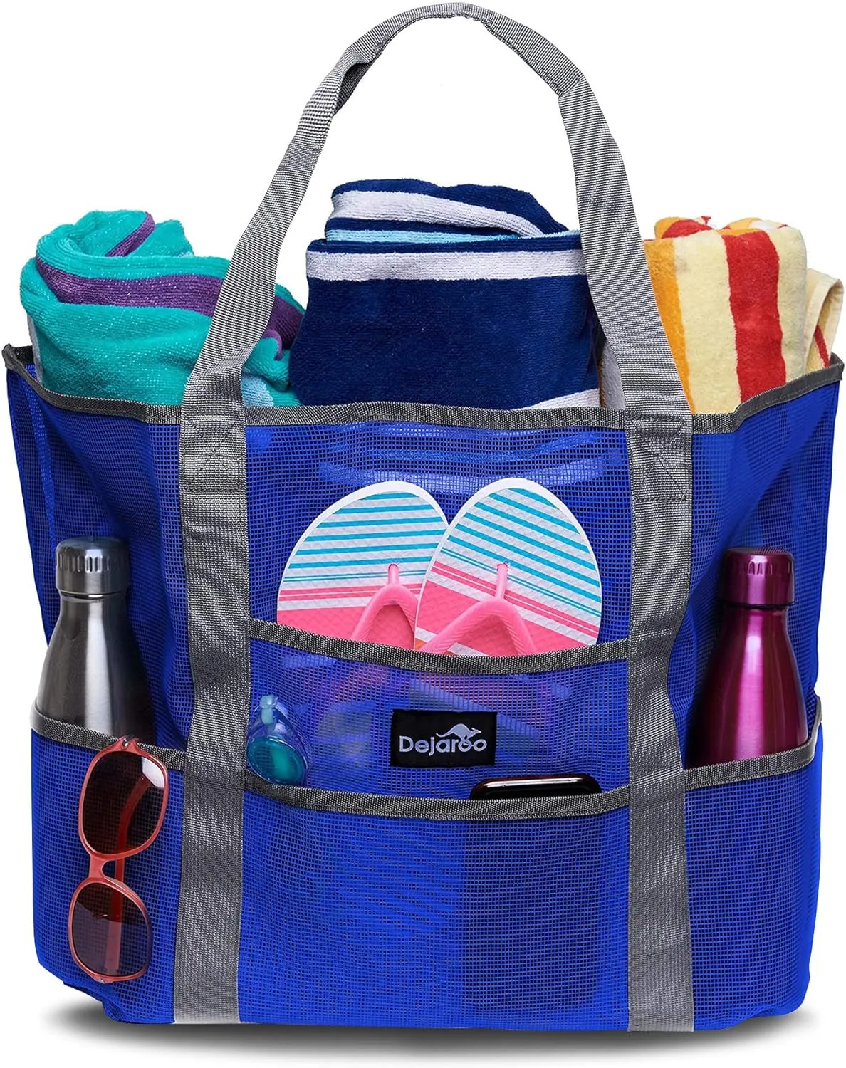 Dejaroo Mesh Beach Tote – Sand-Free, Oversized, 8 Pockets, Washable
