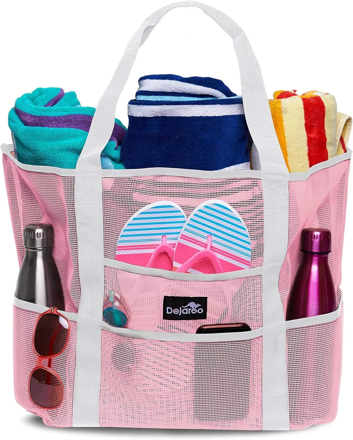 Dejaroo Mesh Beach Tote – Sand-Free, Oversized, 8 Pockets, Washable