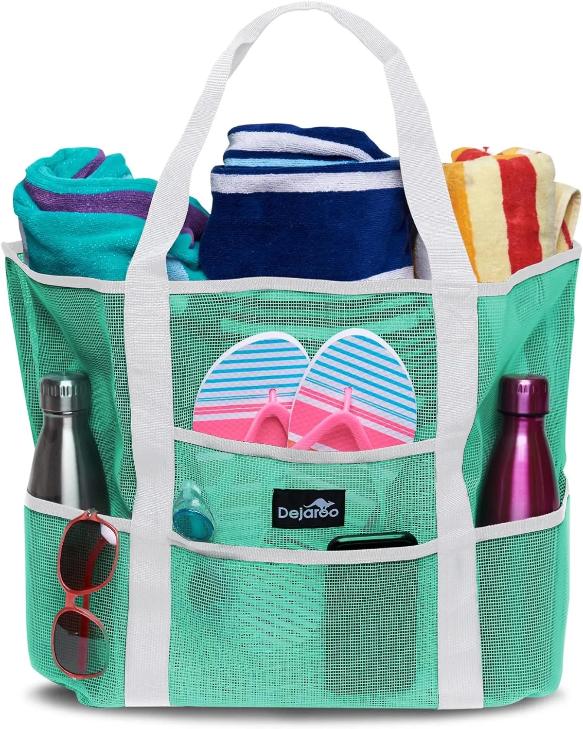 Dejaroo Mesh Beach Tote – Sand-Free, Oversized, 8 Pockets, Washable