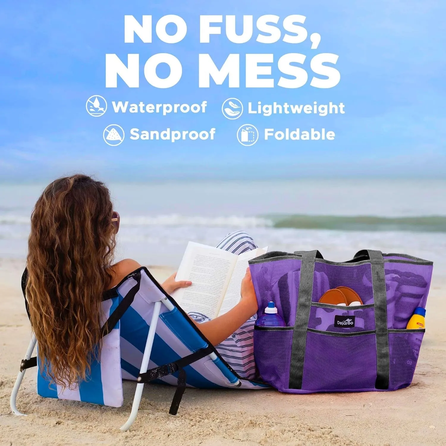 Dejaroo Mesh Beach Tote – Sand-Free, Oversized, 8 Pockets, Washable