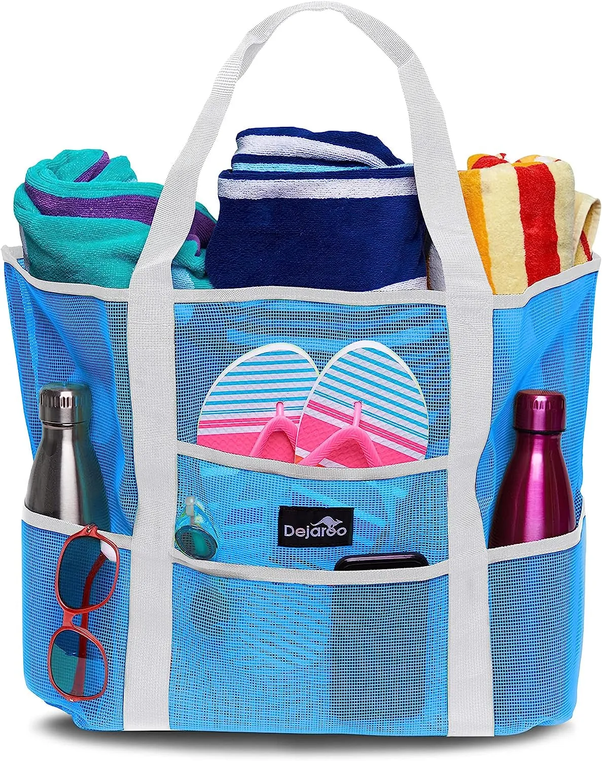 Dejaroo Mesh Beach Tote – Sand-Free, Oversized, 8 Pockets, Washable