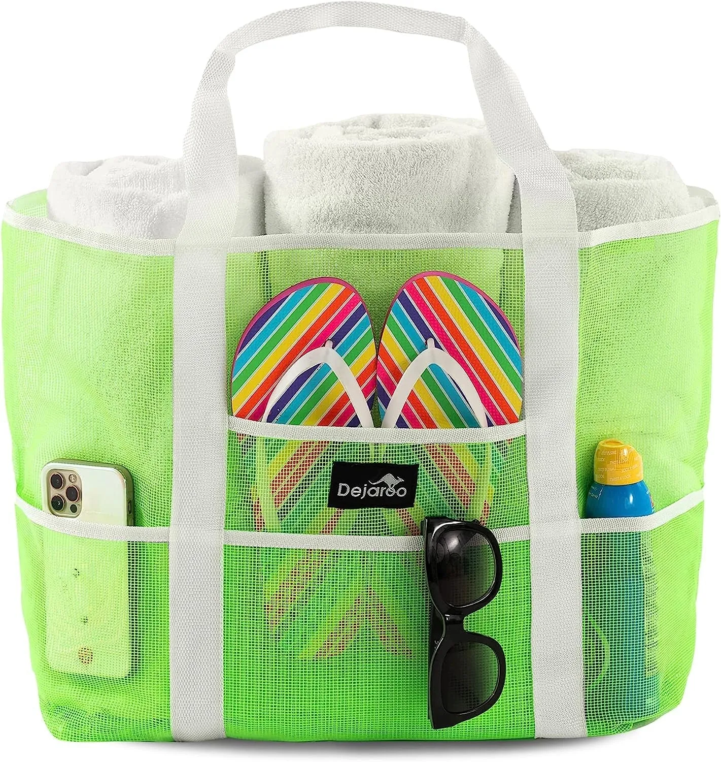 Dejaroo Mesh Beach Tote – Sand-Free, Oversized, 8 Pockets, Washable