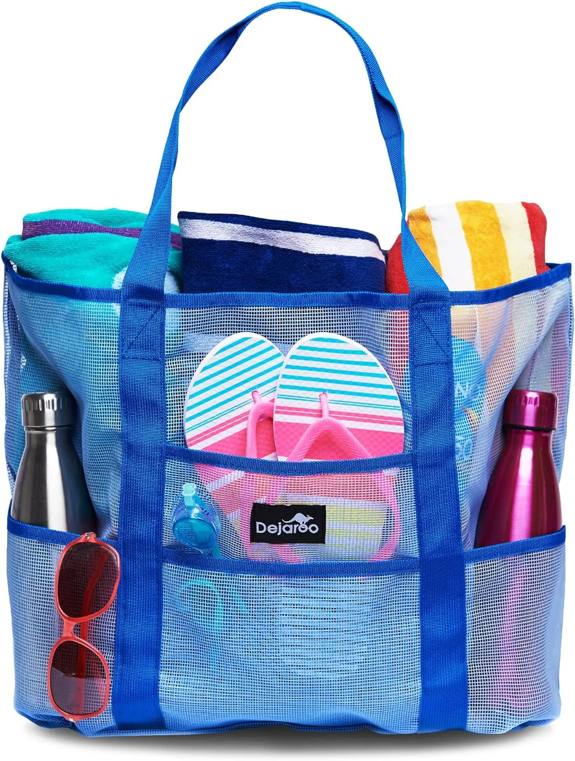 Dejaroo Mesh Beach Tote – Sand-Free, Oversized, 8 Pockets, Washable