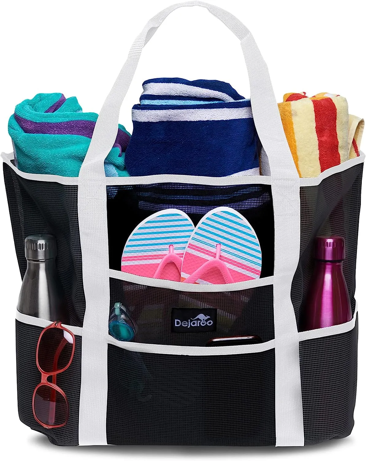 Dejaroo Mesh Beach Tote – Sand-Free, Oversized, 8 Pockets, Washable