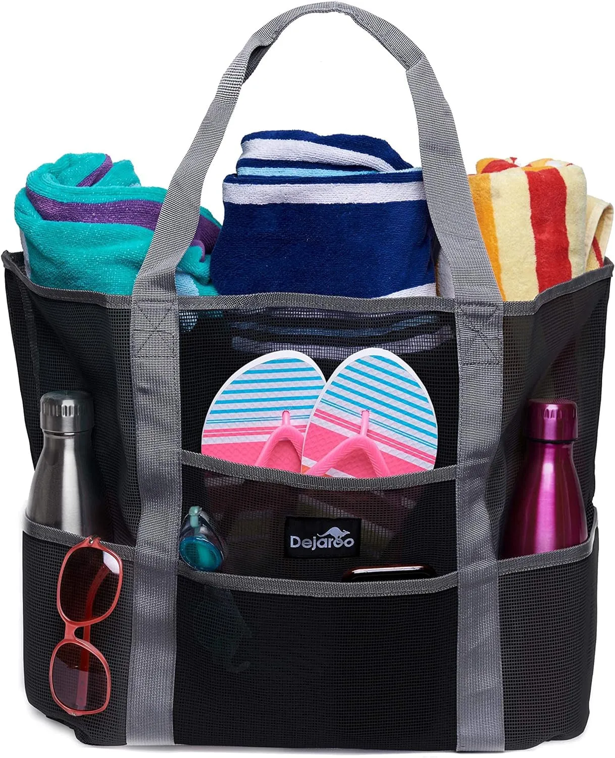 Dejaroo Mesh Beach Tote – Sand-Free, Oversized, 8 Pockets, Washable