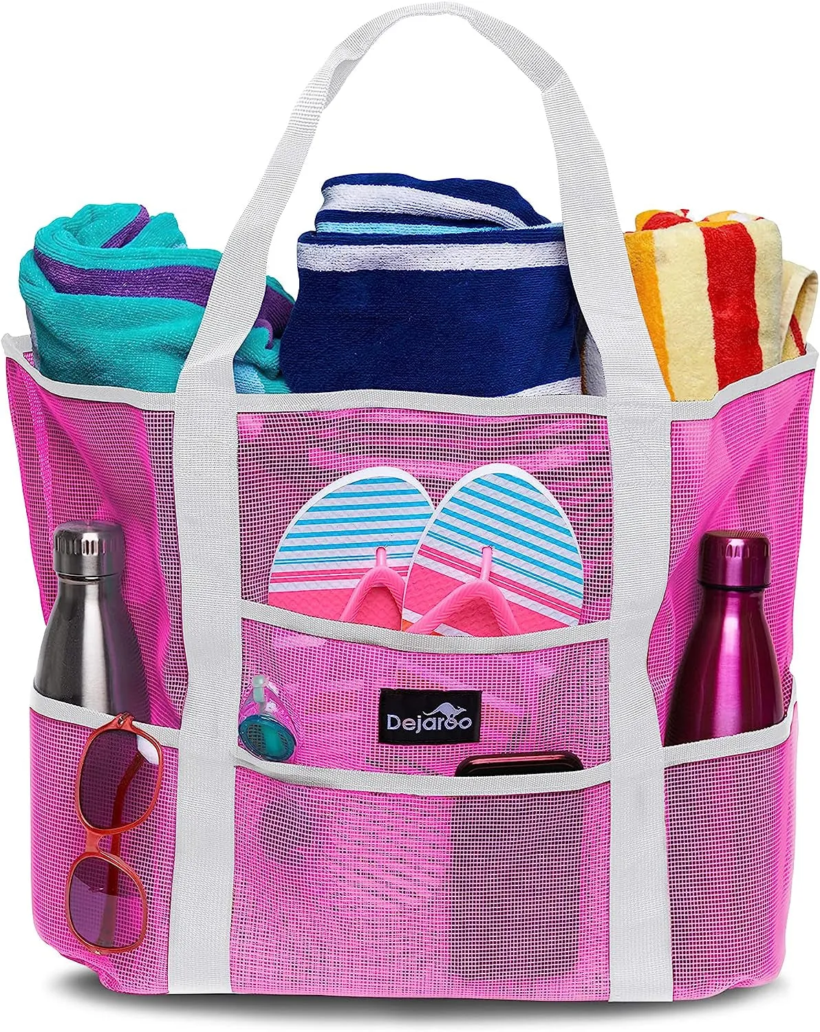 Dejaroo Mesh Beach Tote – Sand-Free, Oversized, 8 Pockets, Washable