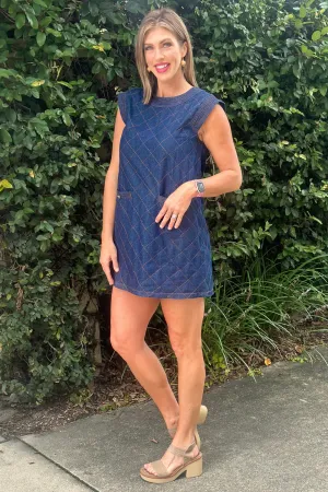 Diamond Denim Stitching Sleeveless Mini Dress