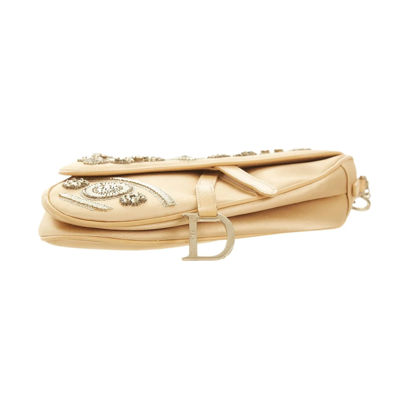 Dior Champagne Rhinestone Logo Hardware Mini Saddle Bag