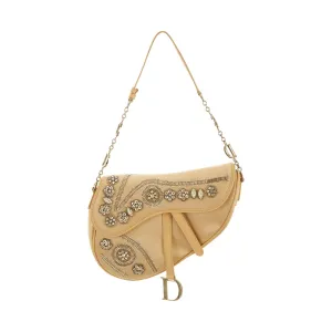 Dior Champagne Rhinestone Logo Hardware Mini Saddle Bag