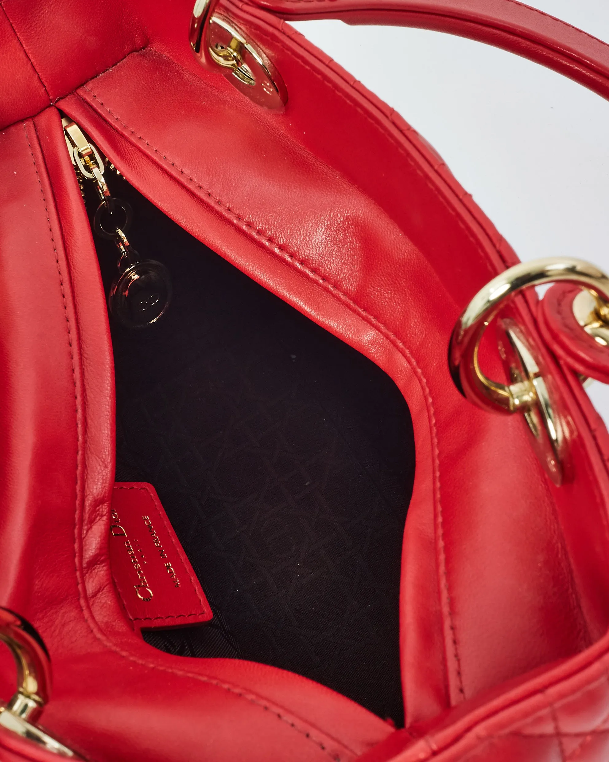 Dior Red Leather Medium Lady Dior Bag GHW