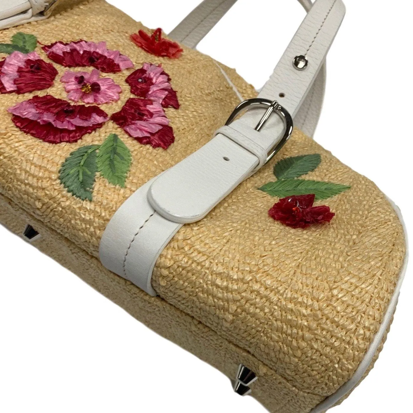 Dior Straw Floral Top Handle Bag