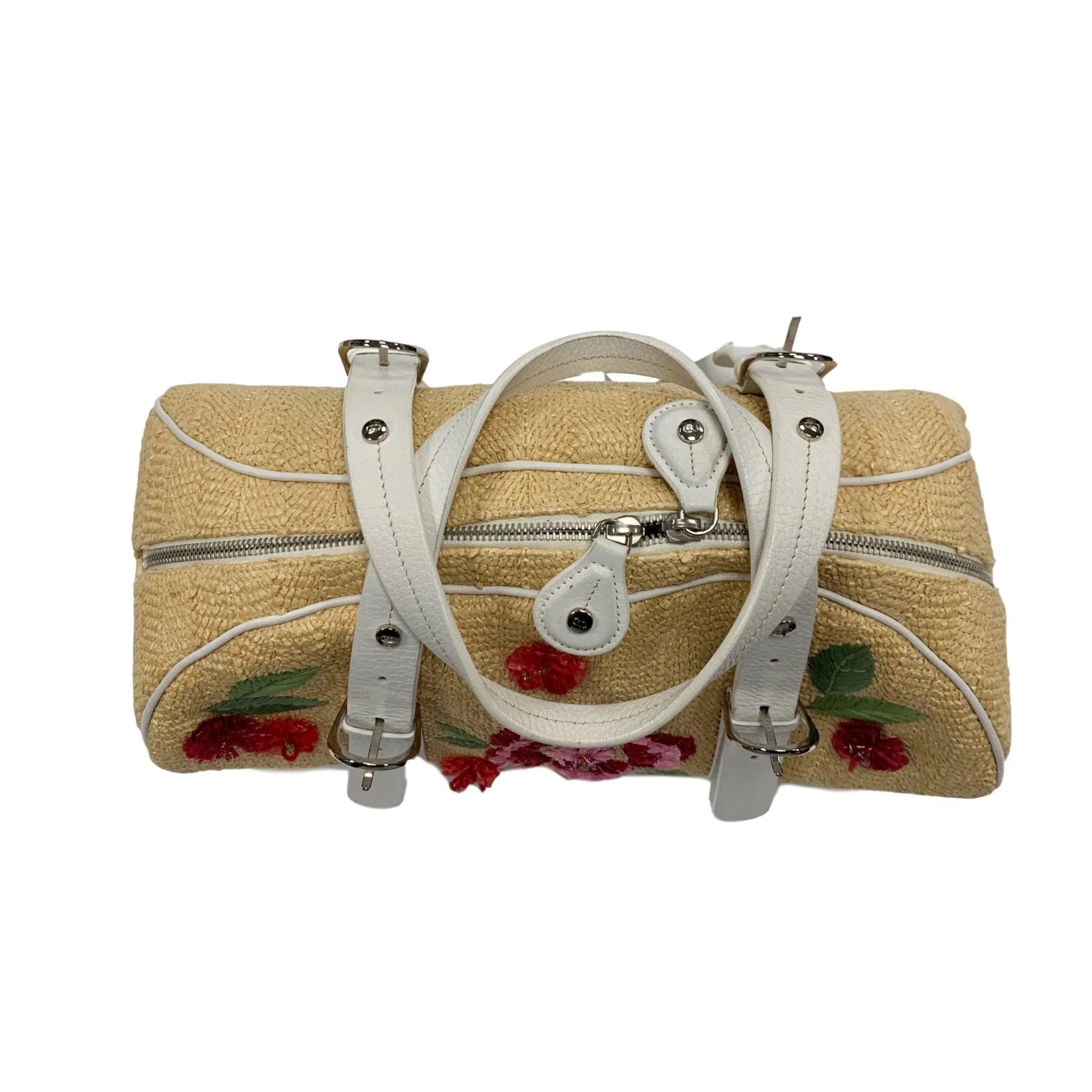 Dior Straw Floral Top Handle Bag