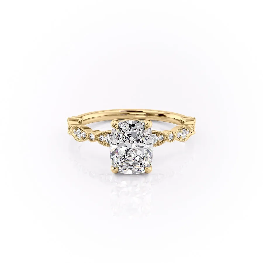 Elongated Cushion Cut Moissanite Engagement Ring, Vintage Design