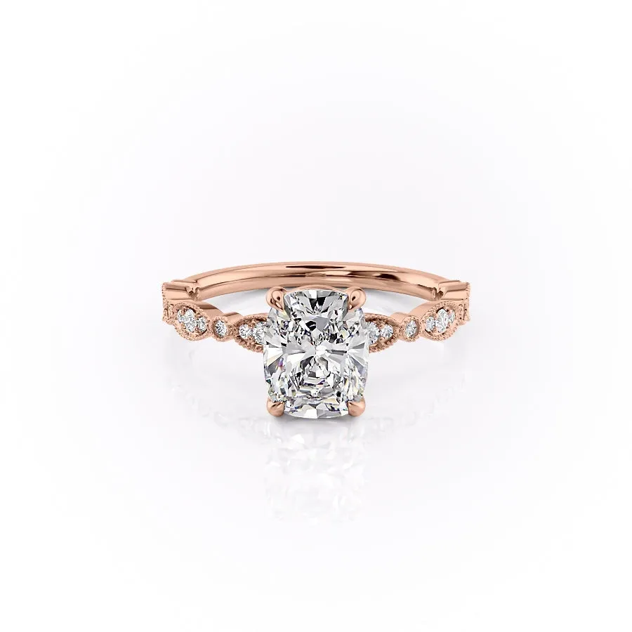 Elongated Cushion Cut Moissanite Engagement Ring, Vintage Design
