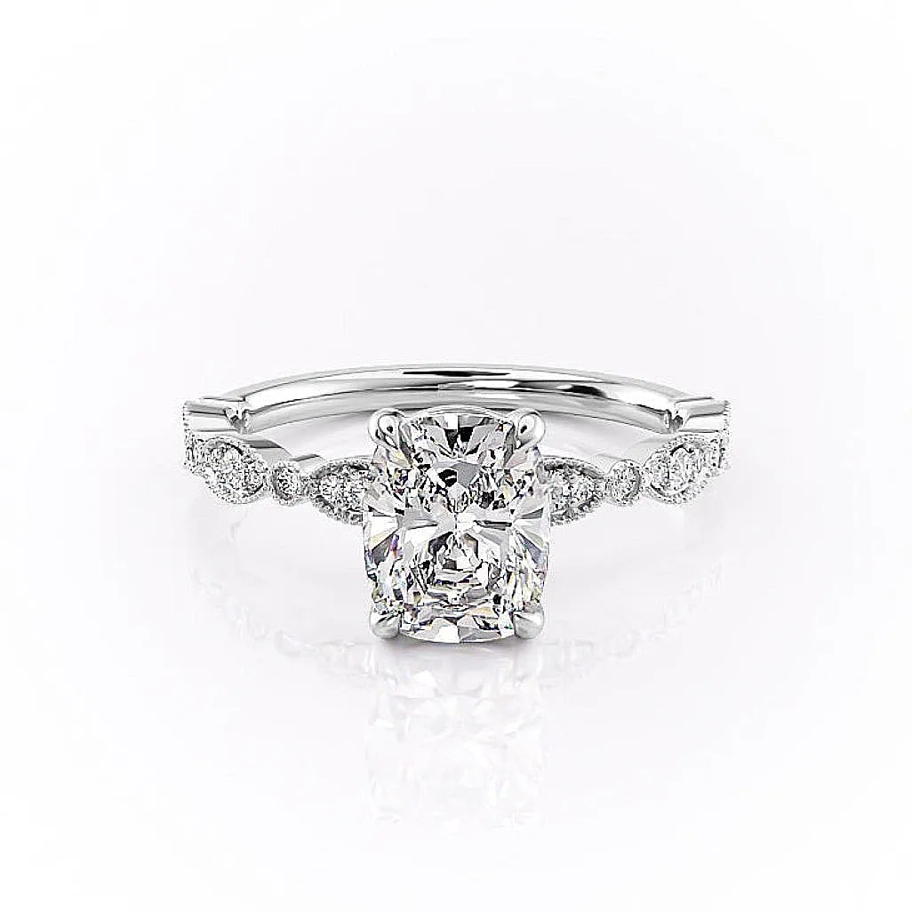 Elongated Cushion Cut Moissanite Engagement Ring, Vintage Design