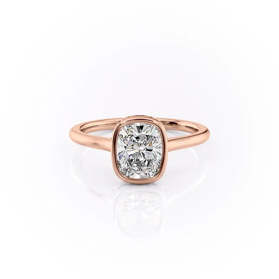 Elongated Cushion Cut Rubover Moissanite With Hidden Halo