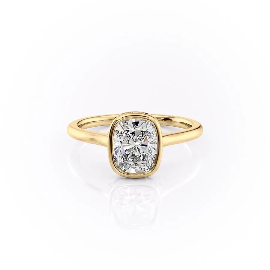 Elongated Cushion Cut Rubover Moissanite With Hidden Halo