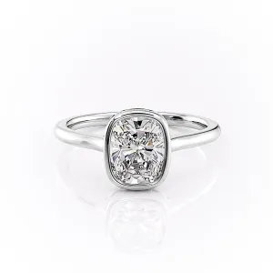 Elongated Cushion Cut Rubover Moissanite With Hidden Halo