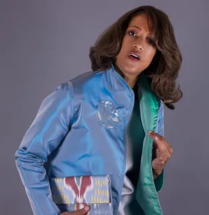 *Embellished Reversible Taffeta Coat in Sky Blue and Mint Green