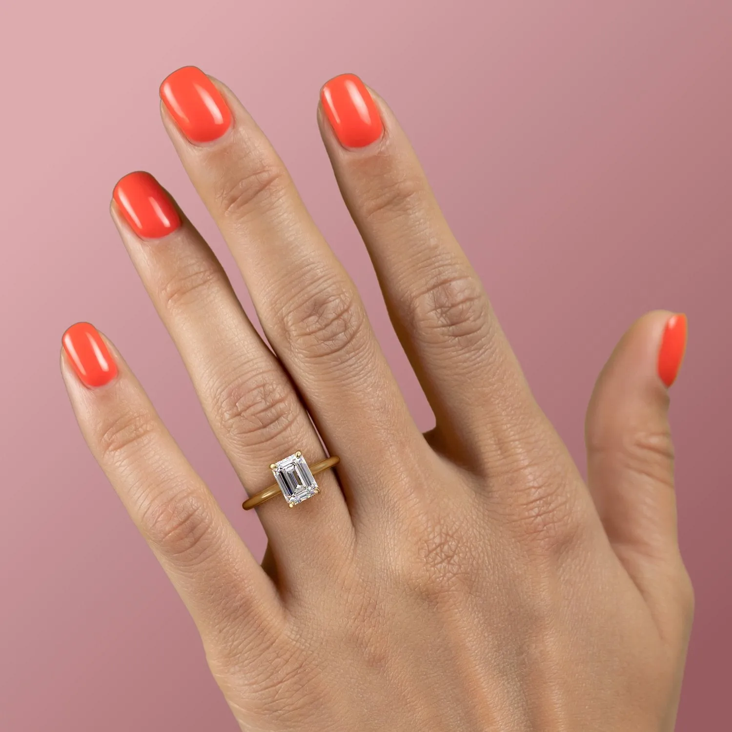 Emerald Cut Moissanite Ring, Hidden Halo